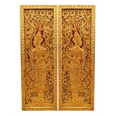 Pair of Thai Painted and Carved Door Panels - 4642245