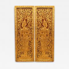 Pair of Thai Painted and Carved Door Panels - 4642246