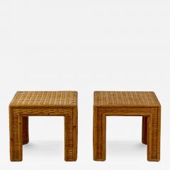 Pair of Thick Custom Made Rattan and Wicker End Tables - 3683196