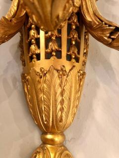 Pair of Three Arm Bronze Wall Sconces French Louis XVI Style Bronze Dore - 2975737