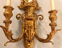 Pair of Three Arm Bronze Wall Sconces French Louis XVI Style Bronze Dore - 2975742