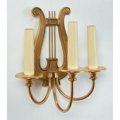 Pair of Three Branch Lyre Sconces France 1950s - 682165