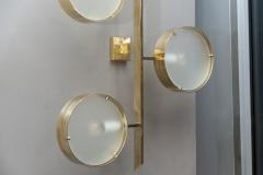 Pair of Three Lights Brass and Glass Wall Sconces - 976483