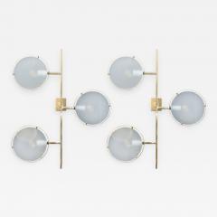 Pair of Three Lights Brass and Glass Wall Sconces - 976732