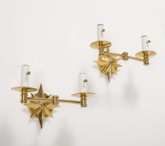 Pair of Tony Duquette Inspired Brass Star Double Arm Sconces  - 3720912