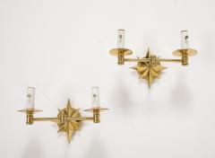 Pair of Tony Duquette Inspired Brass Star Double Arm Sconces  - 3720913