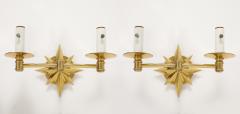 Pair of Tony Duquette Inspired Brass Star Double Arm Sconces  - 3720915