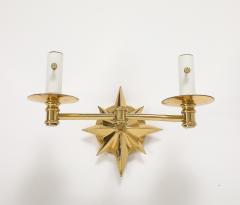 Pair of Tony Duquette Inspired Brass Star Double Arm Sconces  - 3720916