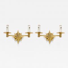 Pair of Tony Duquette Inspired Brass Star Double Arm Sconces  - 3728554