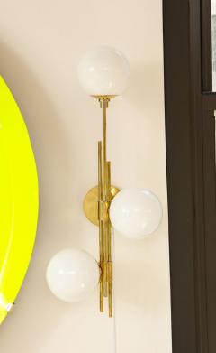 Pair of Translucent White Murano Glass Globes and Brass Sconces Italy 2022 - 2654311