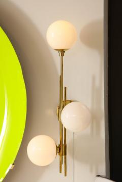 Pair of Translucent White Murano Glass Globes and Brass Sconces Italy 2022 - 2654312