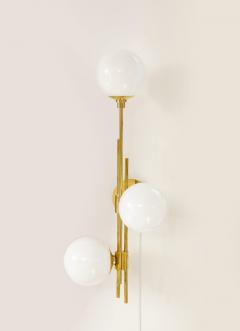 Pair of Translucent White Murano Glass Globes and Brass Sconces Italy 2022 - 2654318