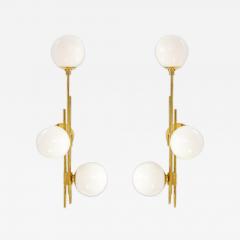 Pair of Translucent White Murano Glass Globes and Brass Sconces Italy 2022 - 2664278