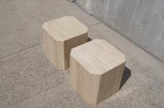 Pair of Travertine Cube Side Tables - 106989