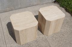 Pair of Travertine Cube Side Tables - 106991