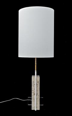 Pair of Travertine and Acrylic Modern Craftsman Style Table Lamps - 2374618