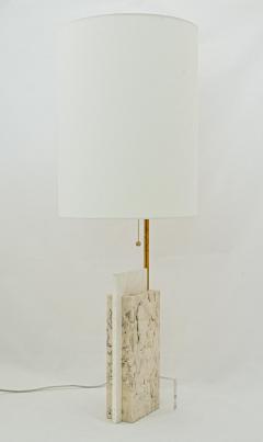 Pair of Travertine and Acrylic Modern Craftsman Style Table Lamps - 2374619