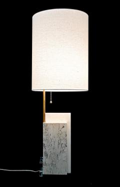 Pair of Travertine and Acrylic Modern Craftsman Style Table Lamps - 2374620