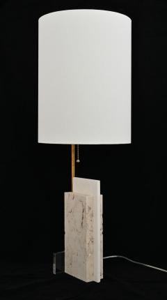 Pair of Travertine and Acrylic Modern Craftsman Style Table Lamps - 2374621