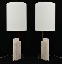 Pair of Travertine and Acrylic Modern Craftsman Style Table Lamps - 2374627