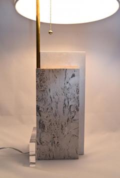 Pair of Travertine and Acrylic Modern Craftsman Style Table Lamps - 2374628