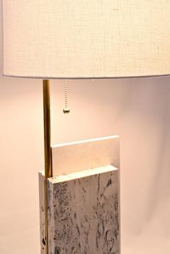 Pair of Travertine and Acrylic Modern Craftsman Style Table Lamps - 2374629