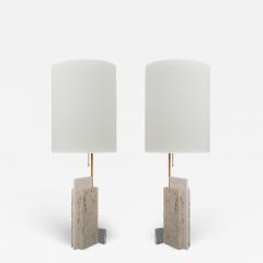 Pair of Travertine and Acrylic Modern Craftsman Style Table Lamps - 2383135