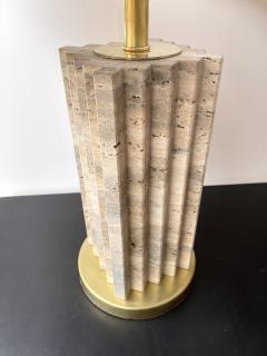 Pair of Travertine and Brass Lamps - 2841368