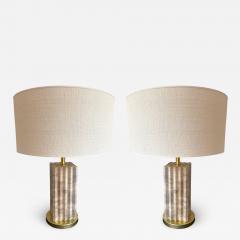 Pair of Travertine and Brass Lamps - 2843630