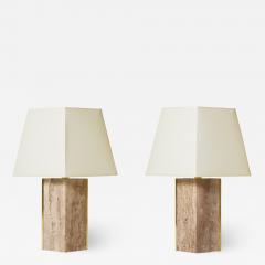 Pair of Travertine and Brass Marine Table Lamps by Dorian Caffot de Fawes - 1530384