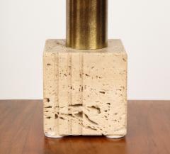 Pair of Travertine and Brass Table Lamps by Fratelli Mannelli Italian 1970s - 1204283