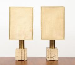 Pair of Travertine and Brass Table Lamps by Fratelli Mannelli Italian 1970s - 1204285