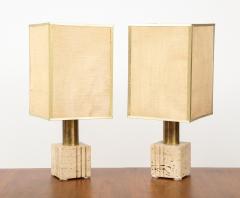 Pair of Travertine and Brass Table Lamps by Fratelli Mannelli Italian 1970s - 1204286