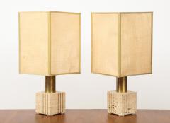Pair of Travertine and Brass Table Lamps by Fratelli Mannelli Italian 1970s - 1204287