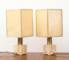 Pair of Travertine and Brass Table Lamps by Fratelli Mannelli Italian 1970s - 1204288