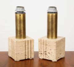 Pair of Travertine and Brass Table Lamps by Fratelli Mannelli Italian 1970s - 1204289