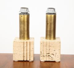 Pair of Travertine and Brass Table Lamps by Fratelli Mannelli Italian 1970s - 1204291