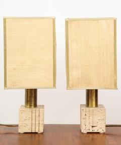 Pair of Travertine and Brass Table Lamps by Fratelli Mannelli Italian 1970s - 1204292