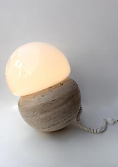 Pair of Travertine and Opaline Glass Culbuto Lamps Italy 1980s - 4612956