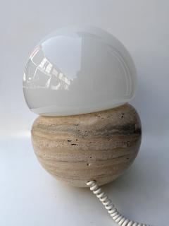 Pair of Travertine and Opaline Glass Culbuto Lamps Italy 1980s - 4612958