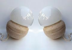 Pair of Travertine and Opaline Glass Culbuto Lamps Italy 1980s - 4612959