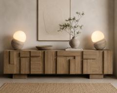 Pair of Travertine and Opaline Glass Culbuto Lamps Italy 1980s - 4612960