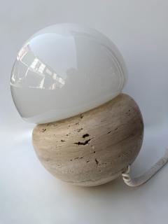 Pair of Travertine and Opaline Glass Culbuto Lamps Italy 1980s - 4612964