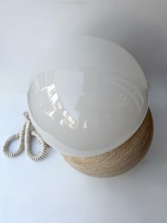 Pair of Travertine and Opaline Glass Culbuto Lamps Italy 1980s - 4612965
