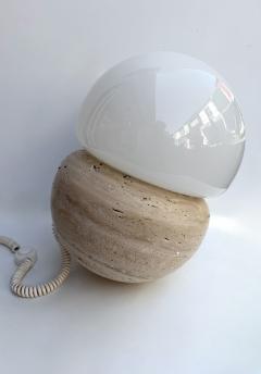 Pair of Travertine and Opaline Glass Culbuto Lamps Italy 1980s - 4612966