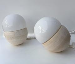 Pair of Travertine and Opaline Glass Culbuto Lamps Italy 1980s - 4616350