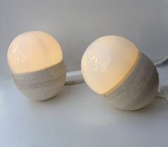 Pair of Travertine and Opaline Glass Culbuto Lamps Italy 1980s - 4616352