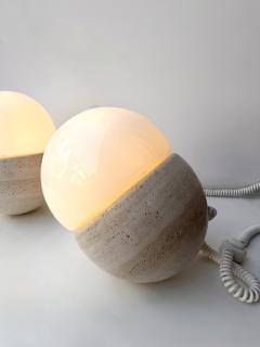 Pair of Travertine and Opaline Glass Culbuto Lamps Italy 1980s - 4616355