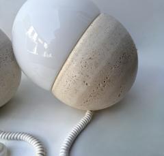 Pair of Travertine and Opaline Glass Culbuto Lamps Italy 1980s - 4616356