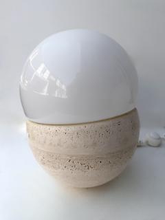 Pair of Travertine and Opaline Glass Culbuto Lamps Italy 1980s - 4616358